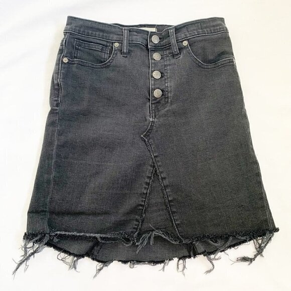 Madewell Dresses & Skirts - Madewell distressed black raw hem button fly 9" high-rise skinny skirt - 27